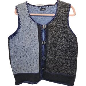 Grazie Knit Vest Blue Colorblock Button Front Sweater Vest Artsy Cottagecore Lg
